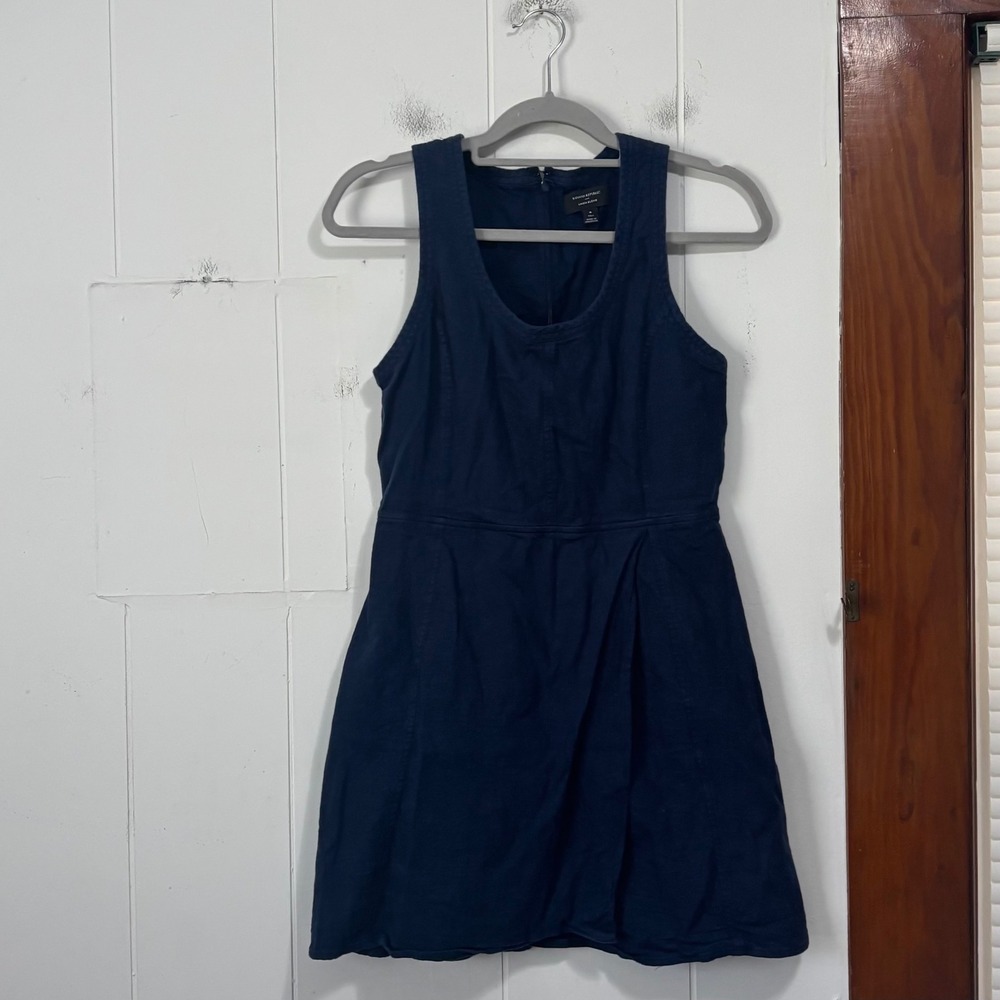 Banana Republic Navy Blue Linen Blend Fit and Flare Dress Sleeveless 4 Tall